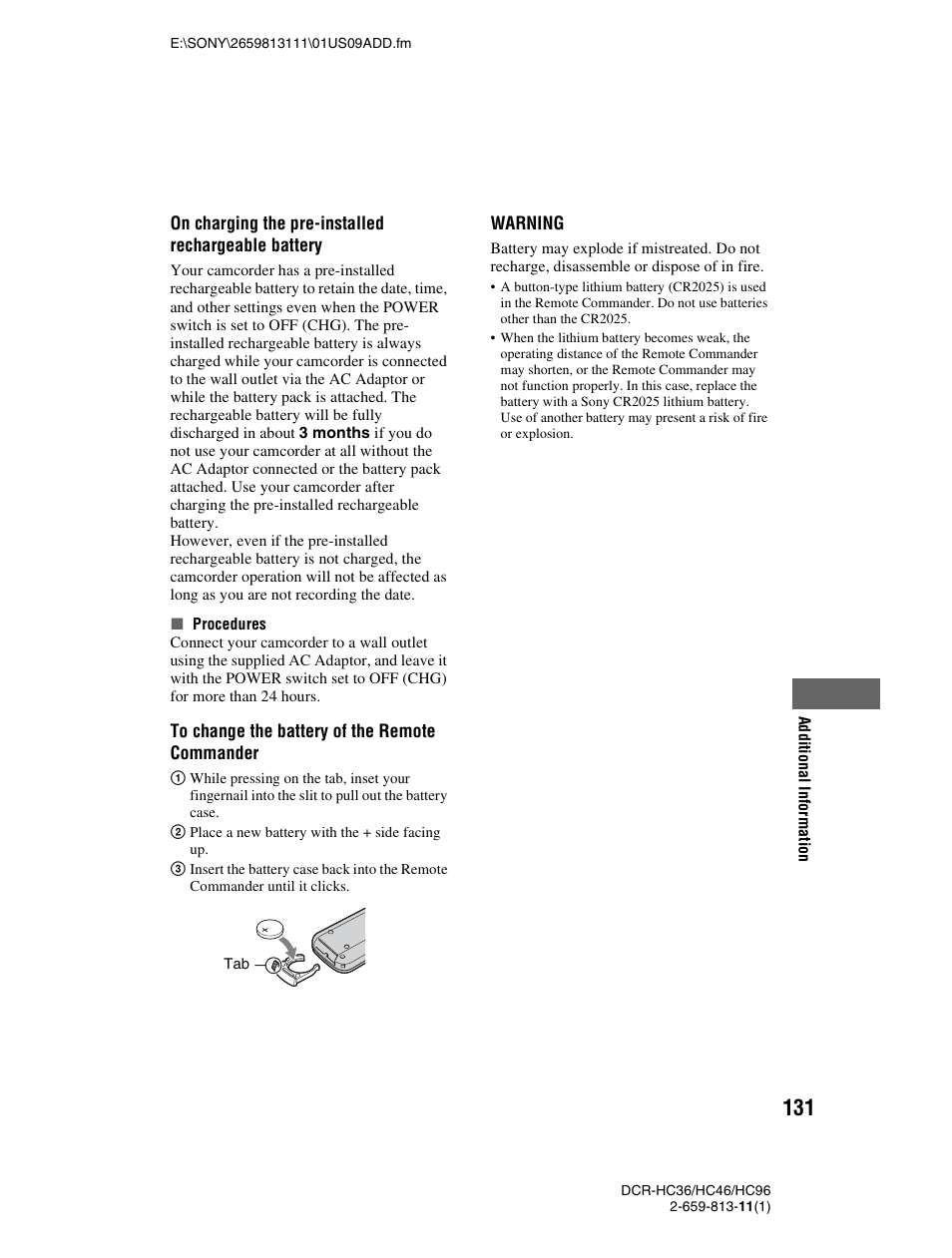 Sony DCR-HC36 User Manual | Page 131 / 140