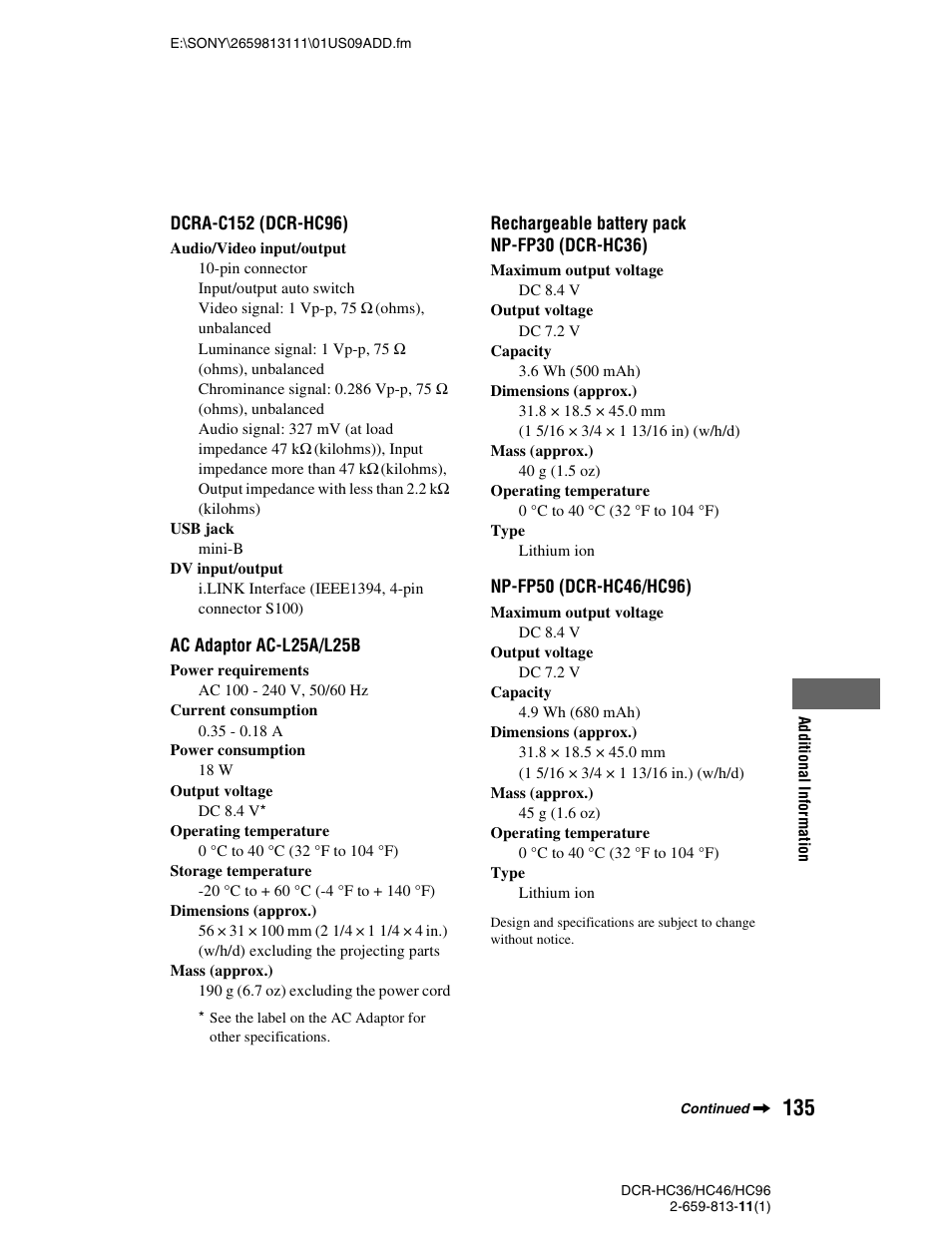 Sony DCR-HC36 User Manual | Page 135 / 140