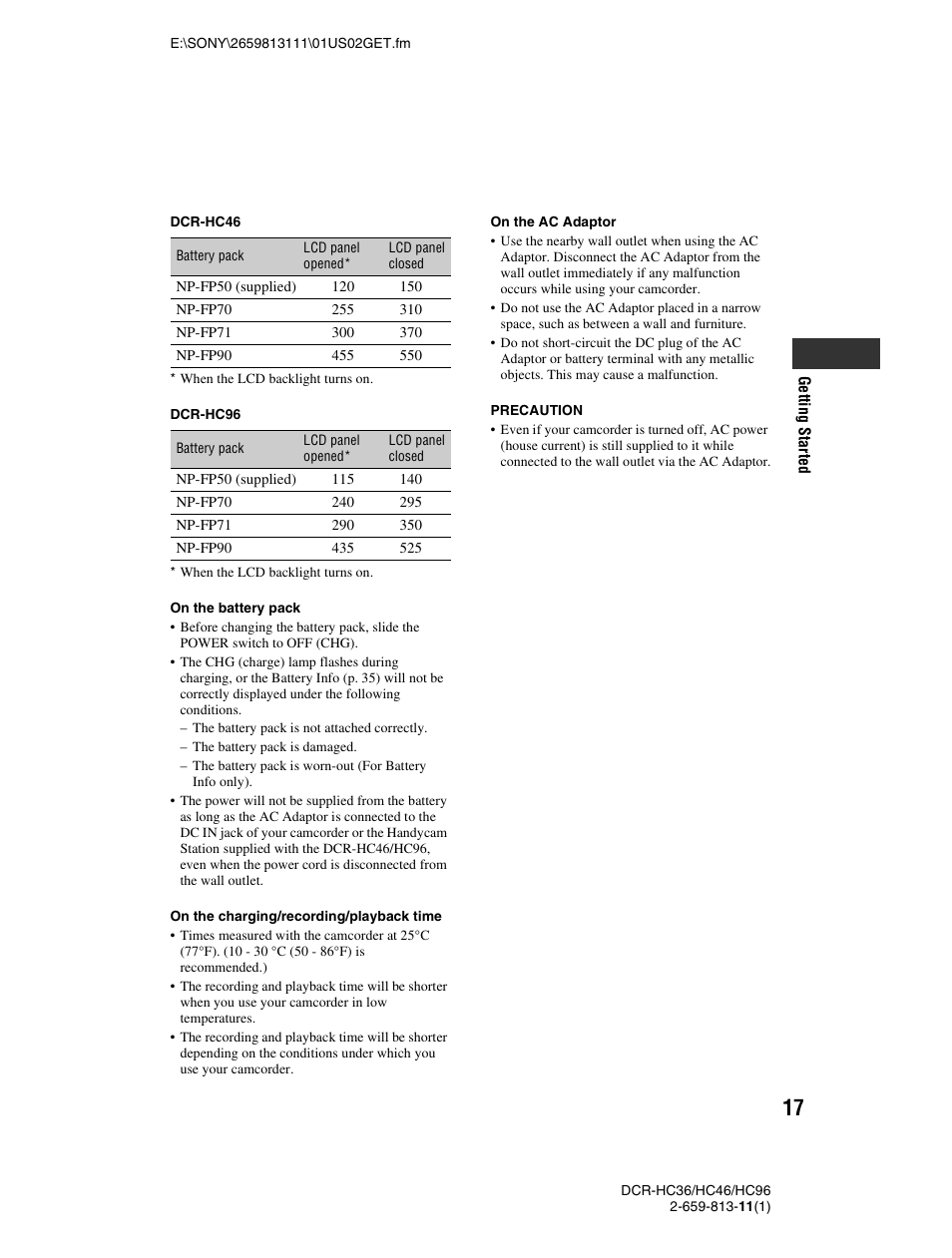 Sony DCR-HC36 User Manual | Page 17 / 140
