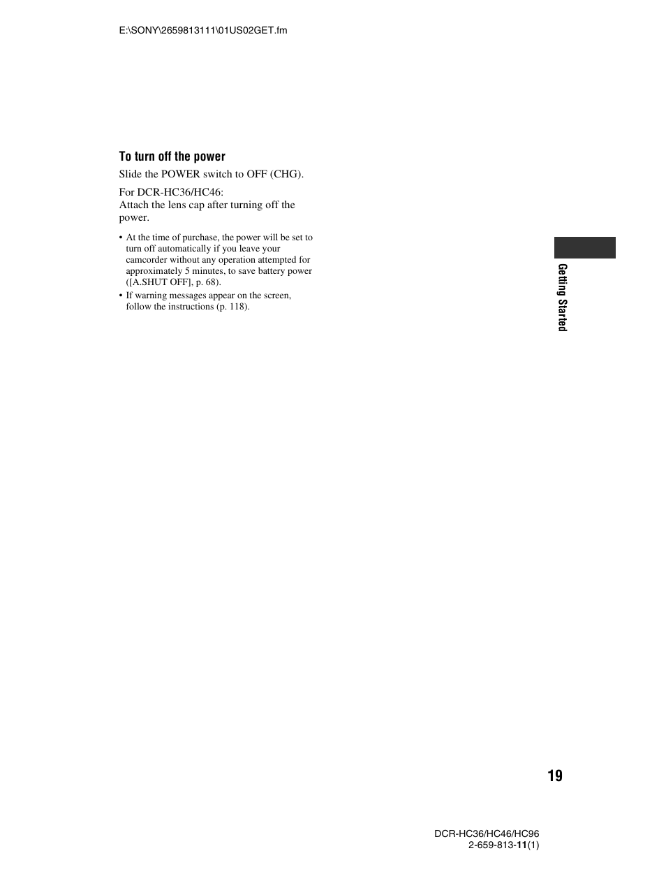 Sony DCR-HC36 User Manual | Page 19 / 140