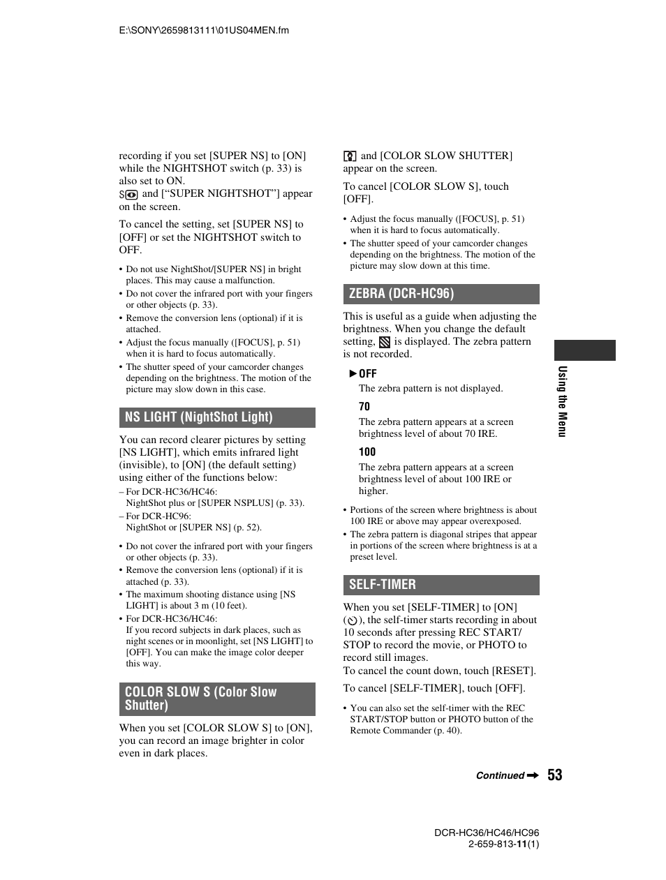 P. 53) | Sony DCR-HC36 User Manual | Page 53 / 140