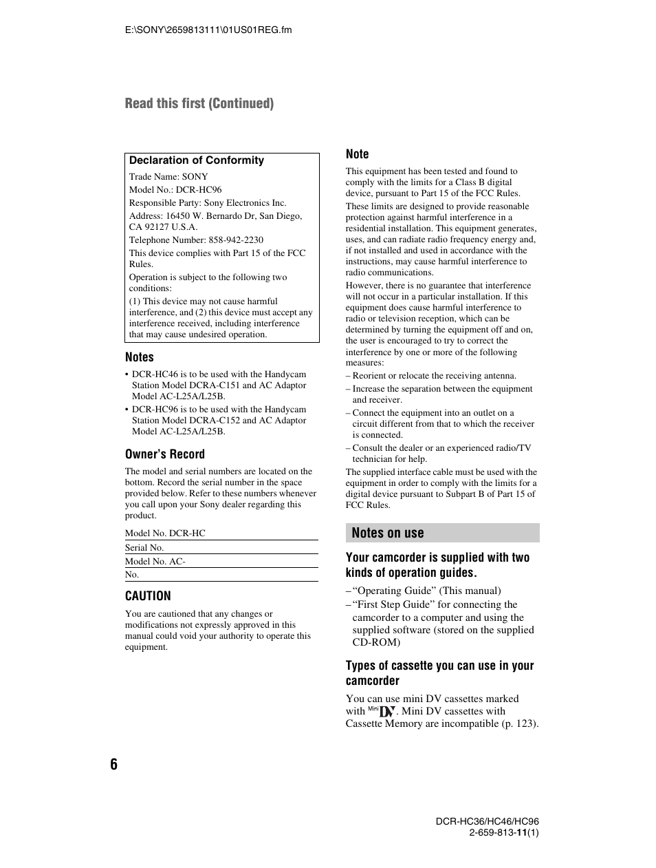 Sony DCR-HC36 User Manual | Page 6 / 140
