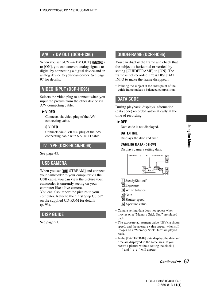 P. 67) | Sony DCR-HC36 User Manual | Page 67 / 140