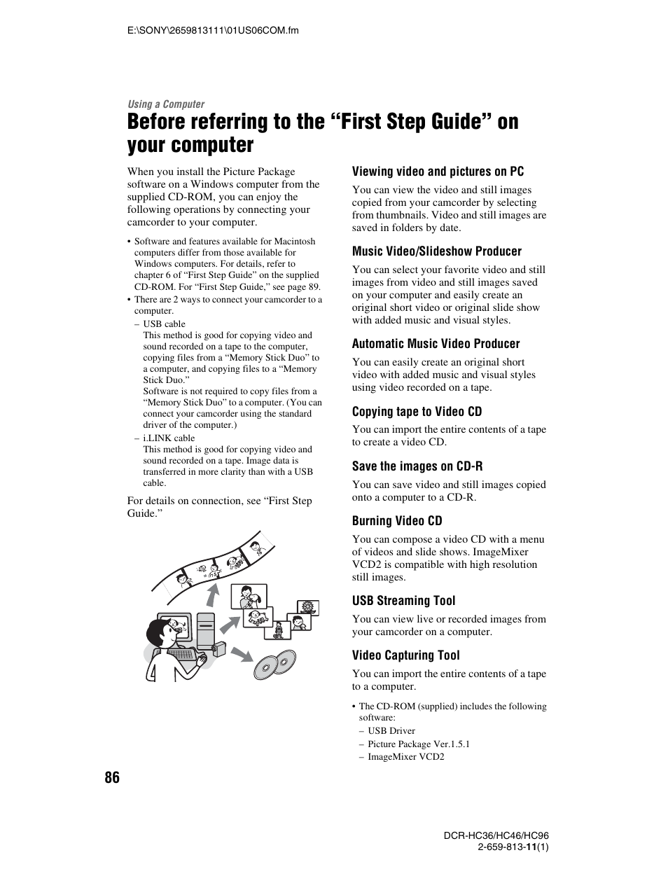 Using a computer, P. 86) | Sony DCR-HC36 User Manual | Page 86 / 140