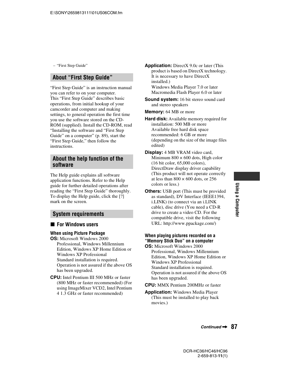 Sony DCR-HC36 User Manual | Page 87 / 140