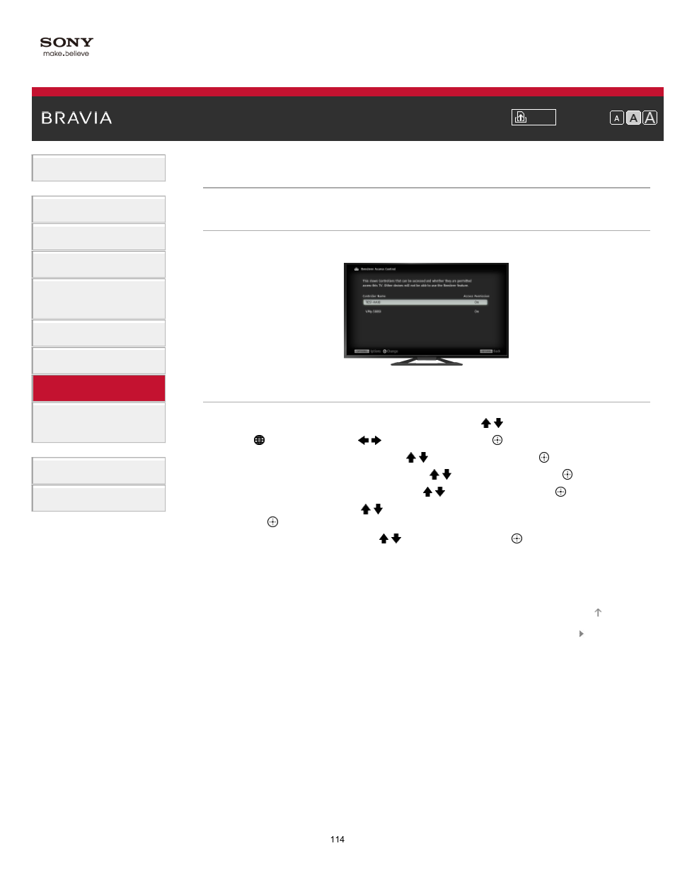 Allowing/blocking access from controller | Sony KDL-32W650A User Manual | Page 114 / 187