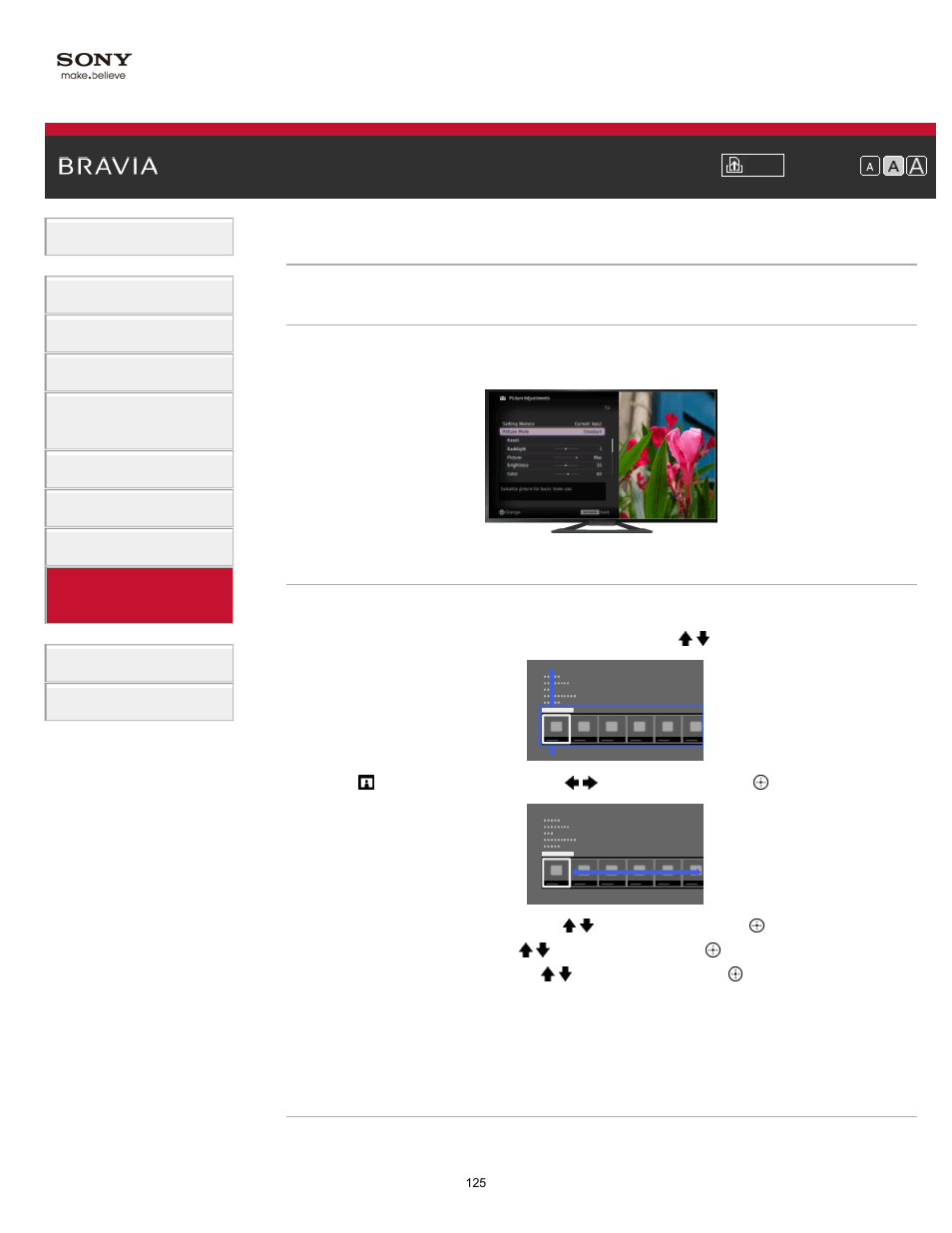 Selecting picture mode | Sony KDL-32W650A User Manual | Page 125 / 187