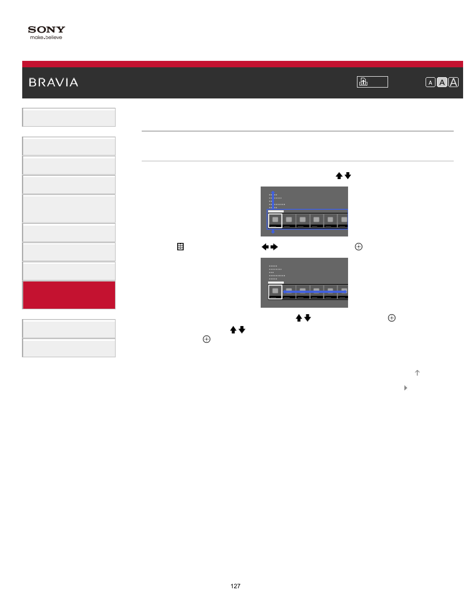 Locking picture adjustment | Sony KDL-32W650A User Manual | Page 127 / 187