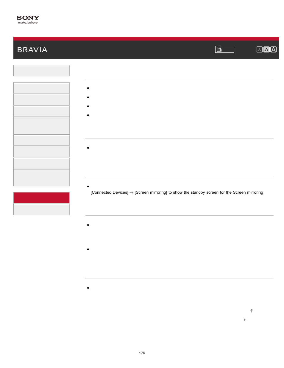 Screen mirroring symptoms | Sony KDL-32W650A User Manual | Page 176 / 187
