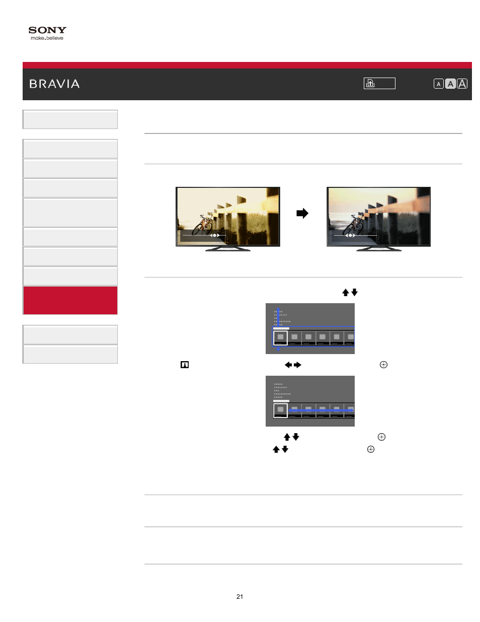 Picture adjustment | Sony KDL-32W650A User Manual | Page 21 / 187