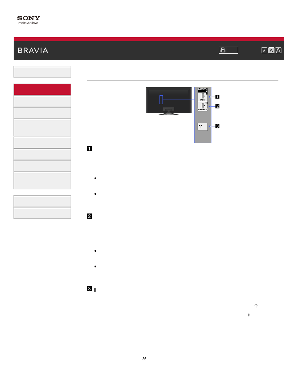 Left | Sony KDL-32W650A User Manual | Page 36 / 187