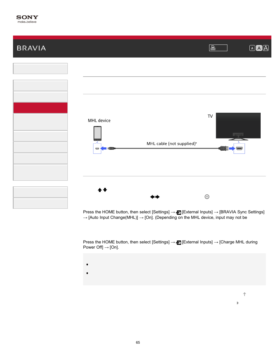 Mhl device | Sony KDL-32W650A User Manual | Page 65 / 187