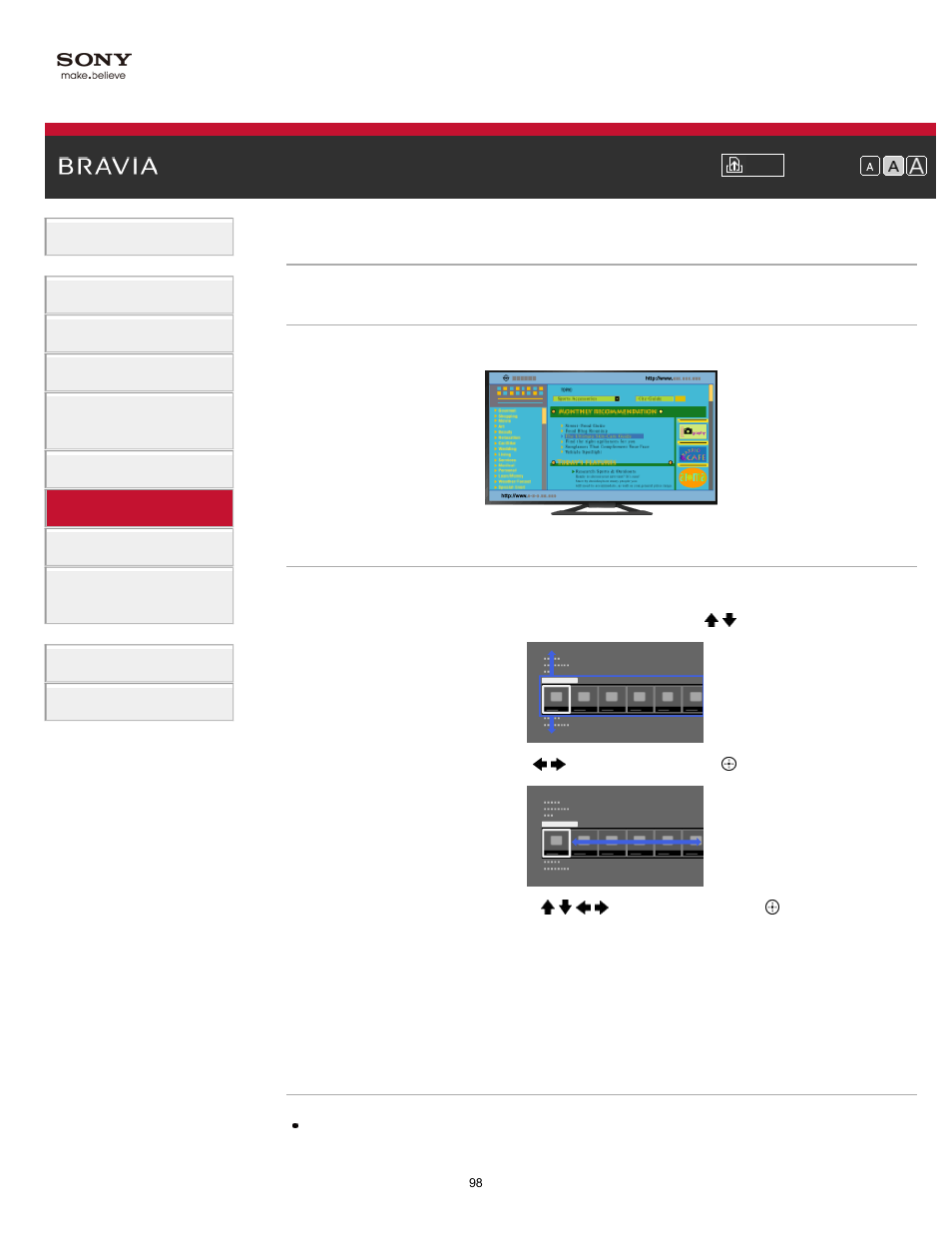 Browsing websites | Sony KDL-32W650A User Manual | Page 98 / 187