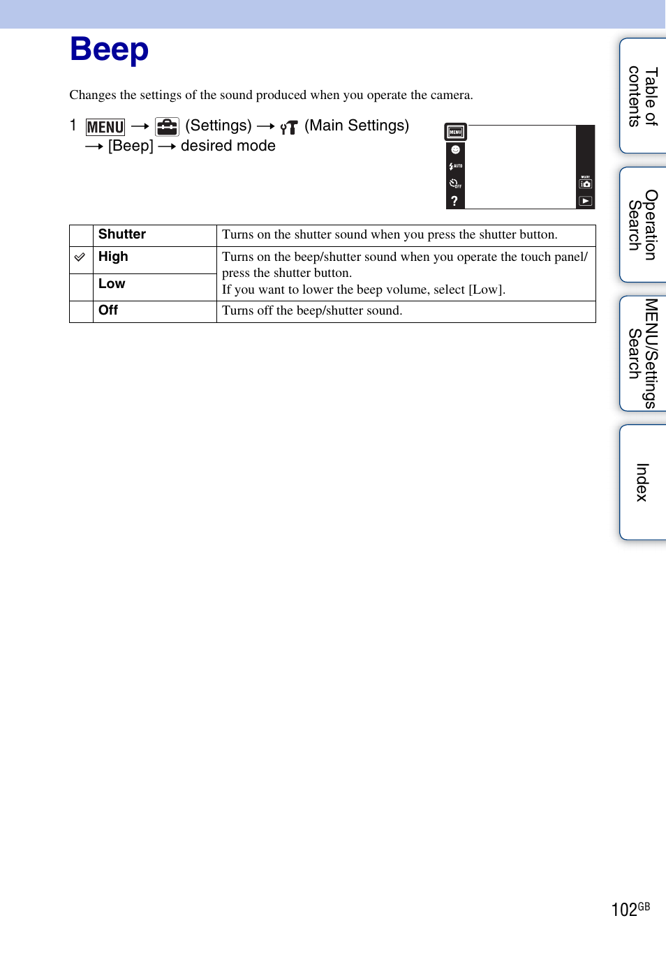 Beep | Sony DSC-T110 User Manual | Page 102 / 164