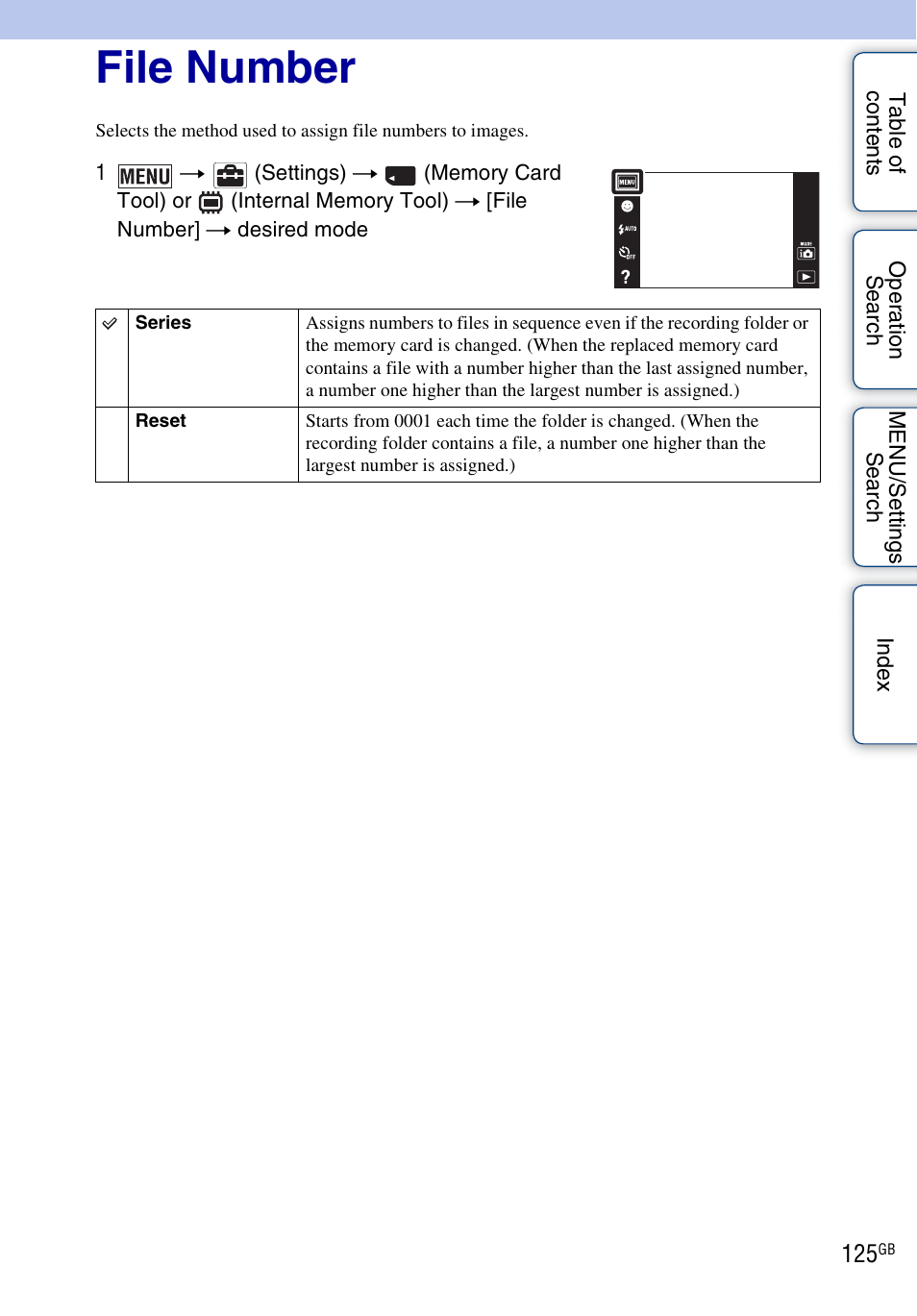File number | Sony DSC-T110 User Manual | Page 125 / 164