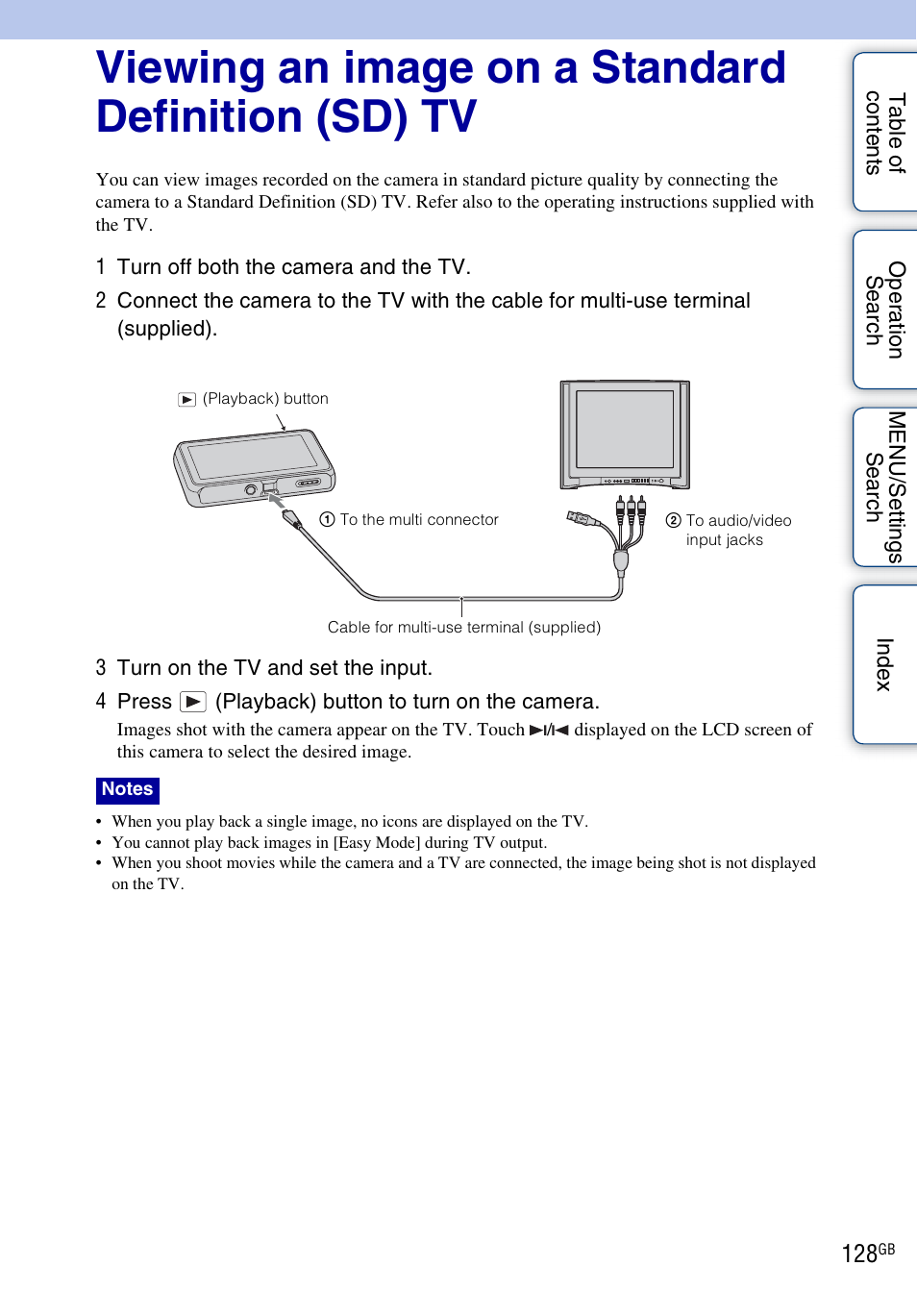 Viewing an image on a standard definition (sd) tv | Sony DSC-T110 User Manual | Page 128 / 164