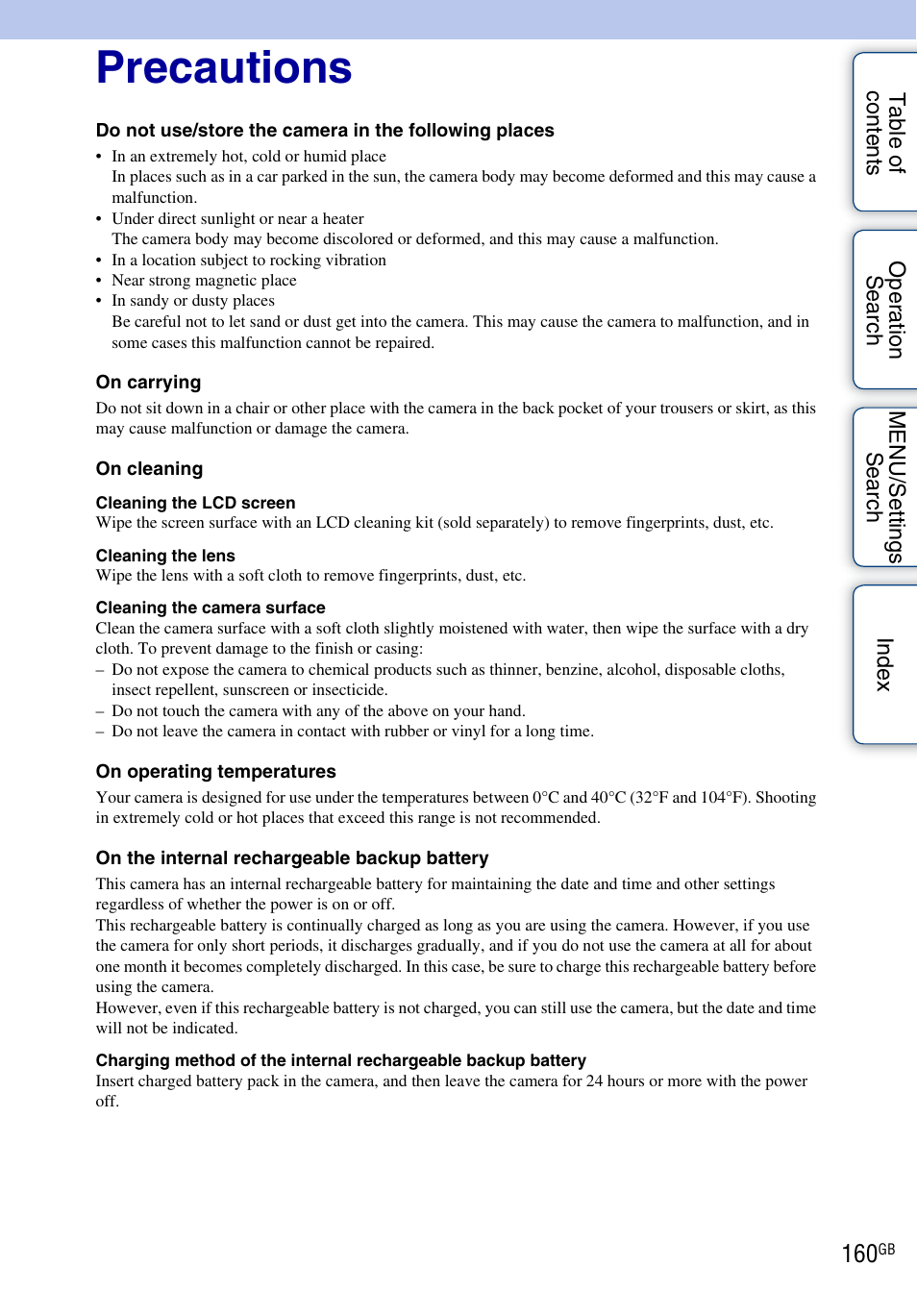 Precautions | Sony DSC-T110 User Manual | Page 160 / 164