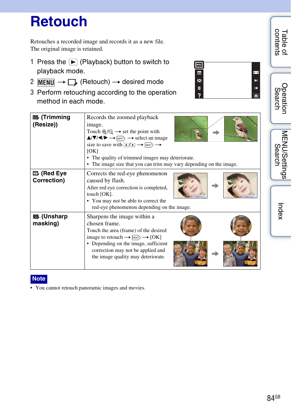 Retouch | Sony DSC-T110 User Manual | Page 84 / 164