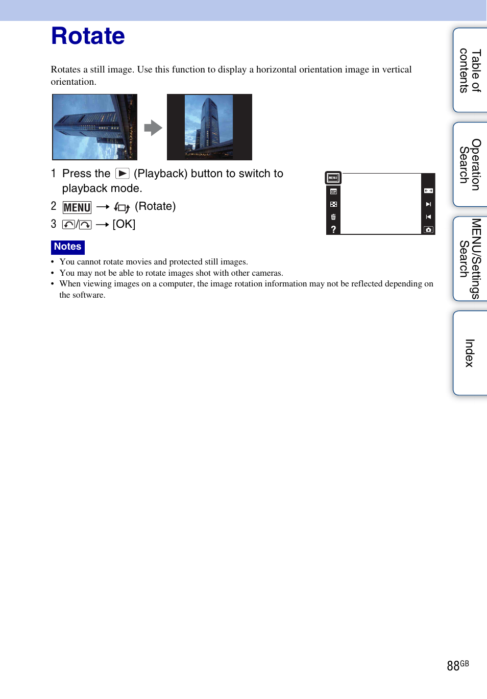 Rotate, Rotate) | Sony DSC-T110 User Manual | Page 88 / 164