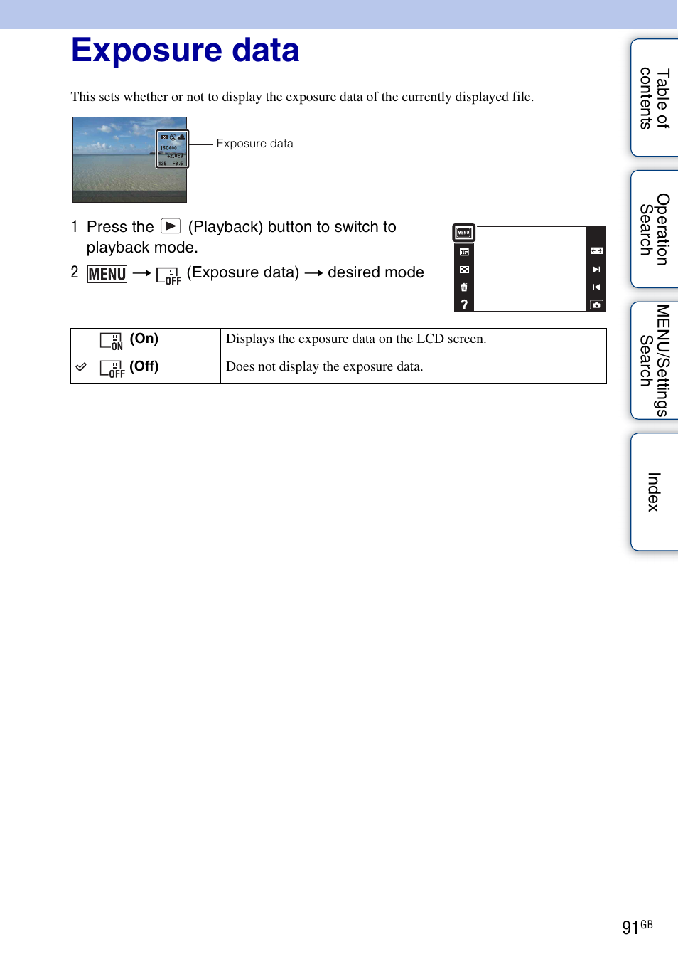 Exposure data | Sony DSC-T110 User Manual | Page 91 / 164