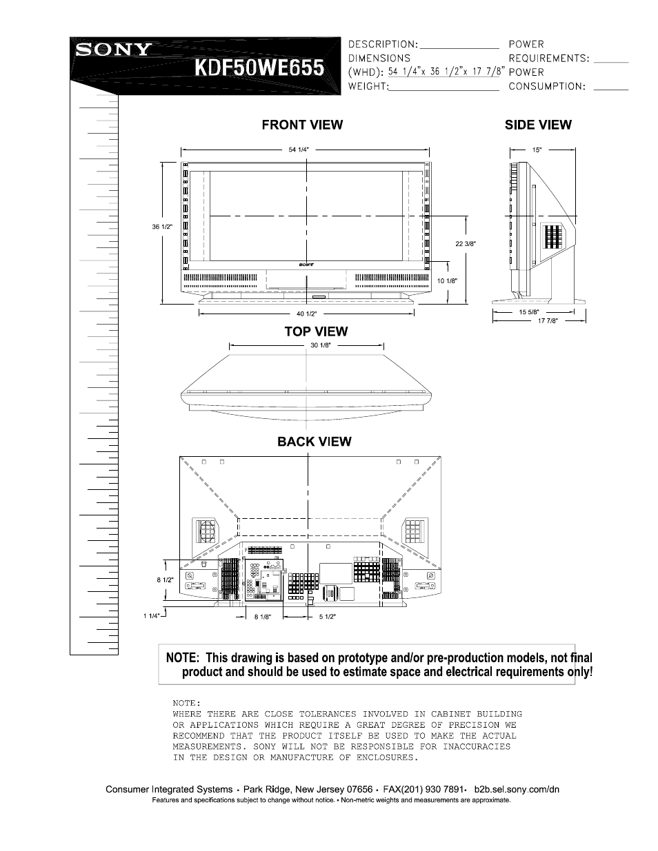 Sony KDF-50WE655 User Manual | 1 page