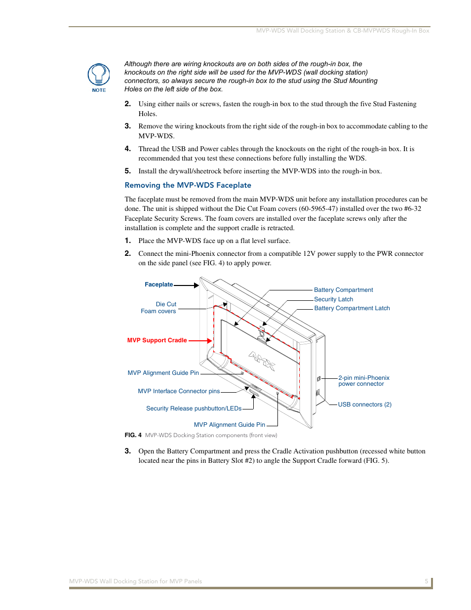 Removing the mvp-wds faceplate | AMX Wall Docking Station MVP-WDS User Manual | Page 11 / 38