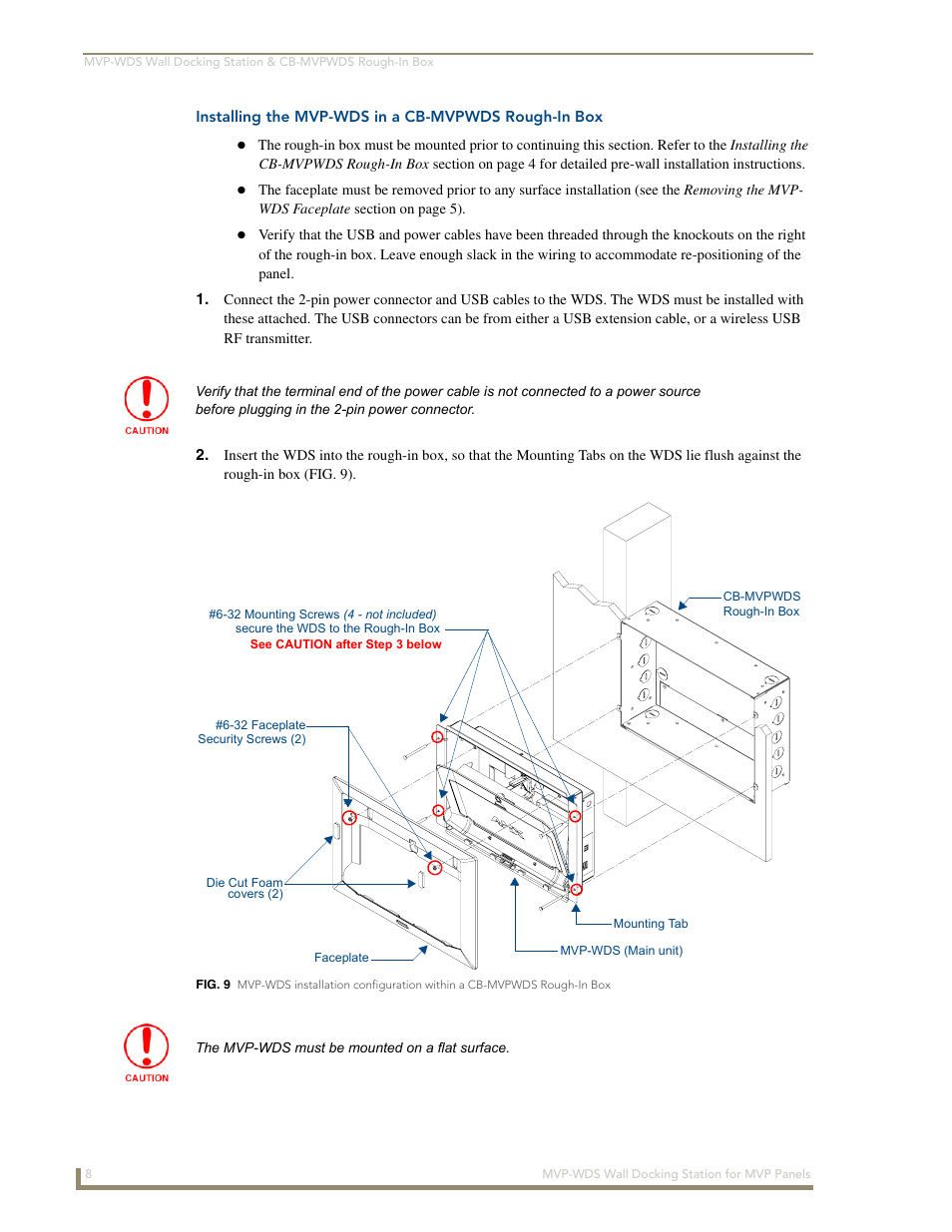 Installing the mvp-wds in a cb-mvpwds rough-in box | AMX Wall Docking Station MVP-WDS User Manual | Page 14 / 38