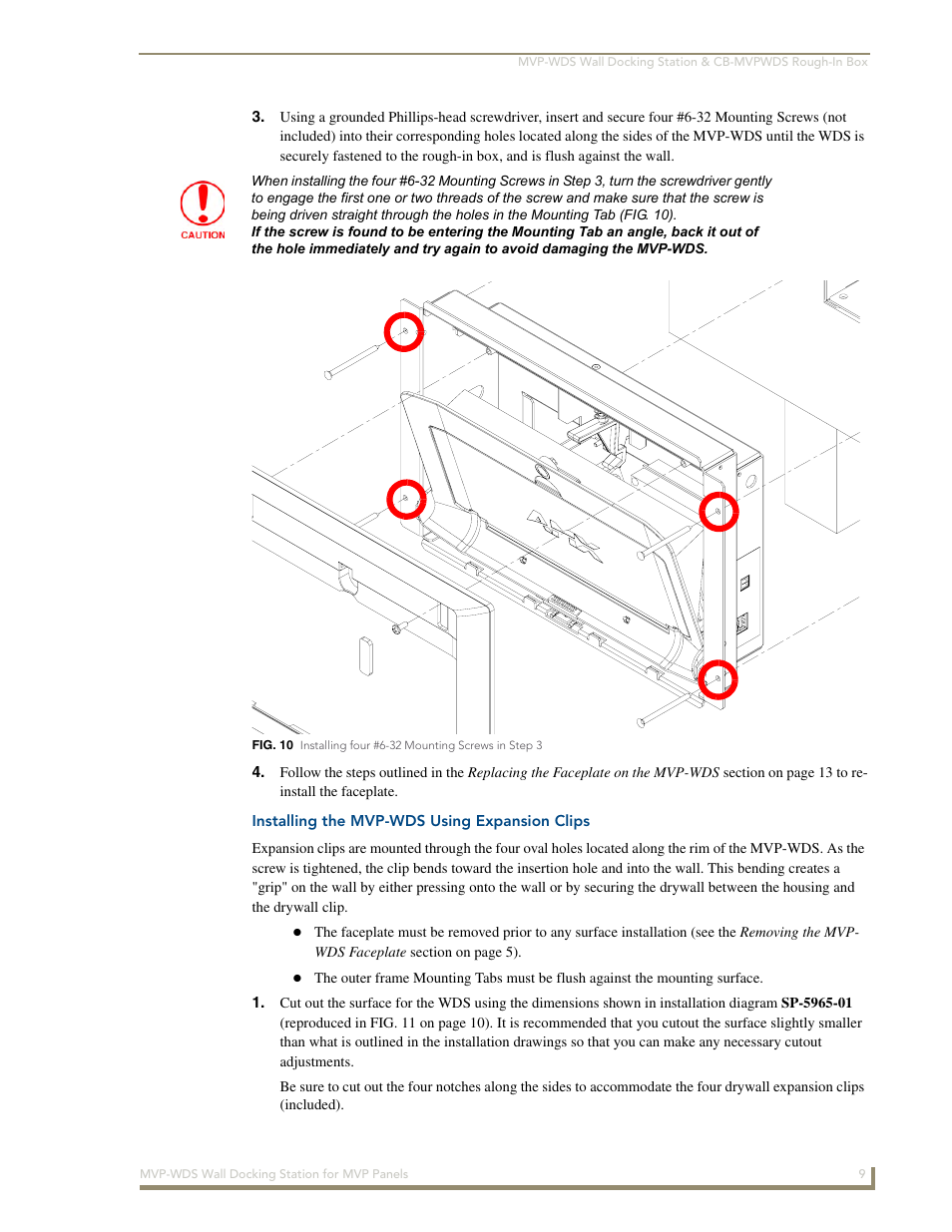 Installing the mvp-wds using expansion clips | AMX Wall Docking Station MVP-WDS User Manual | Page 15 / 38