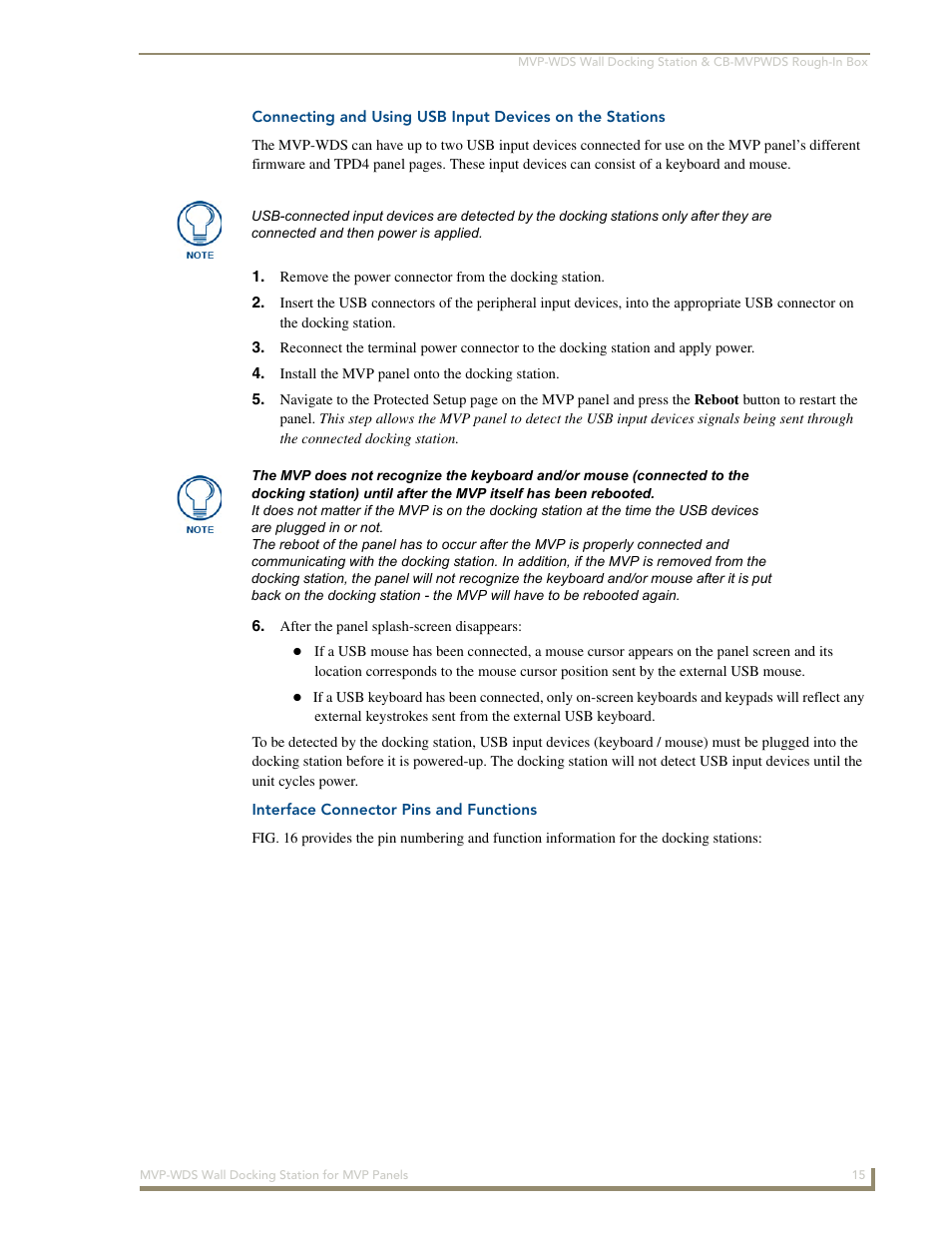 Interface connector pins and functions | AMX Wall Docking Station MVP-WDS User Manual | Page 21 / 38