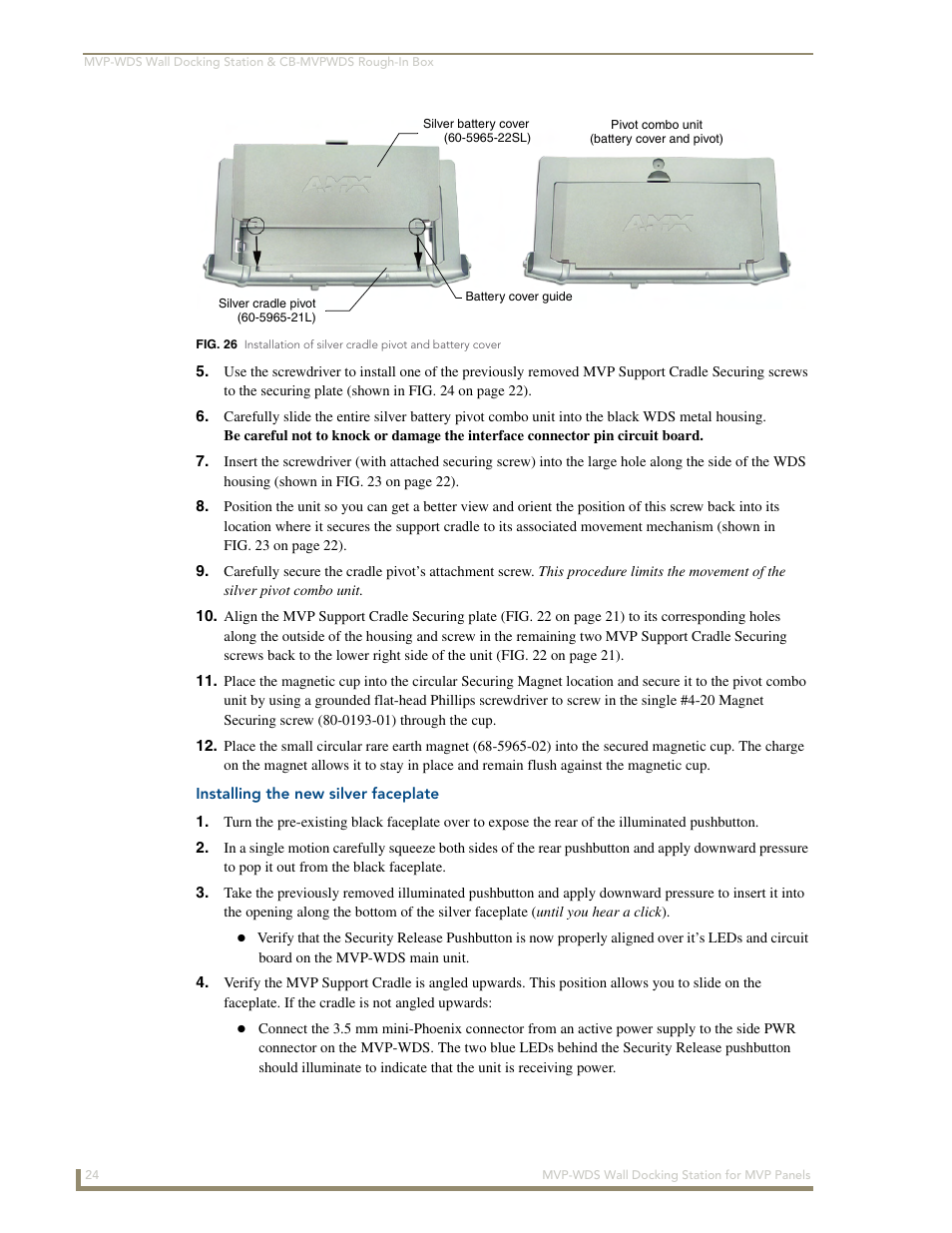 Installing the new silver faceplate, In fig. 26 | AMX Wall Docking Station MVP-WDS User Manual | Page 30 / 38