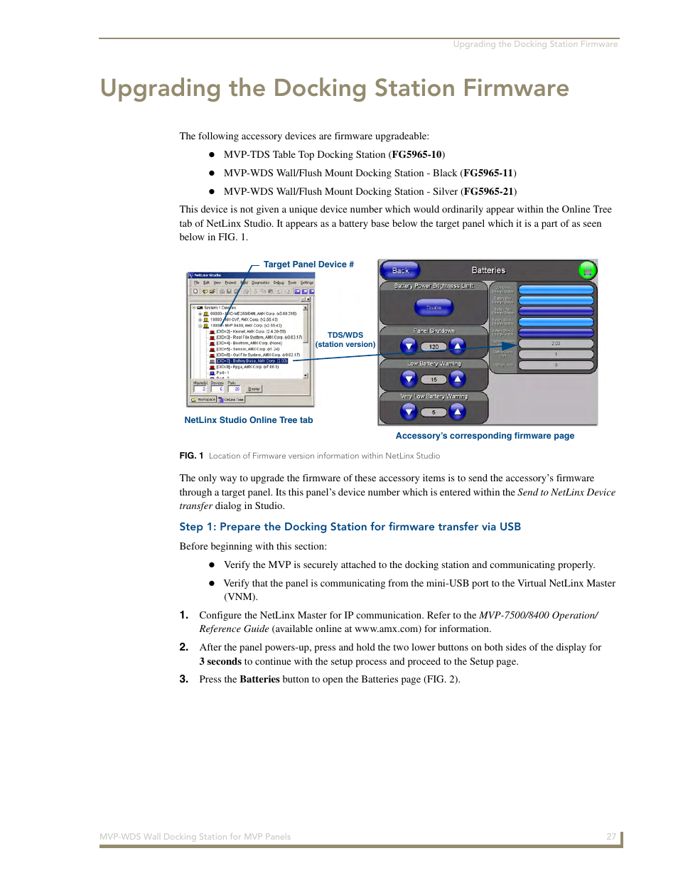 Upgrading the docking station firmware | AMX Wall Docking Station MVP-WDS User Manual | Page 33 / 38