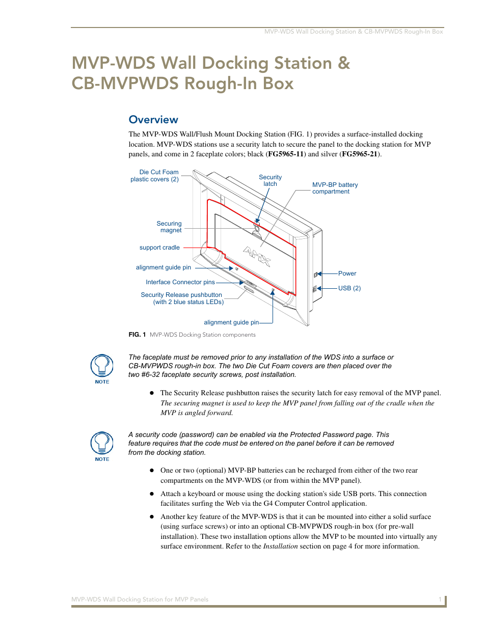 Overview | AMX Wall Docking Station MVP-WDS User Manual | Page 7 / 38