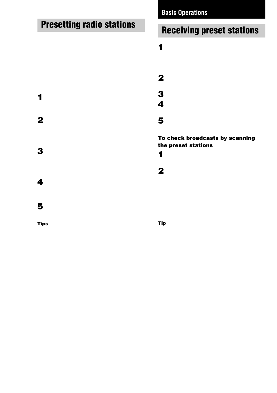 Presetting radio stations, Basic operations, Receiving preset stations | Sony ST-SE370 User Manual | Page 8 / 20