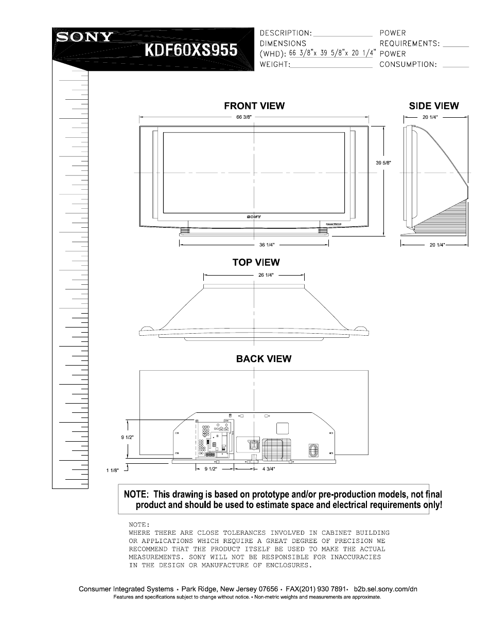 Sony KDF-60XS955 User Manual | 1 page