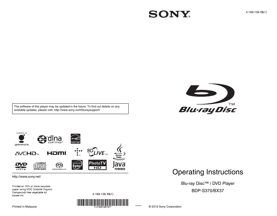 Sony BDP-S370 User Manual | 39 pages