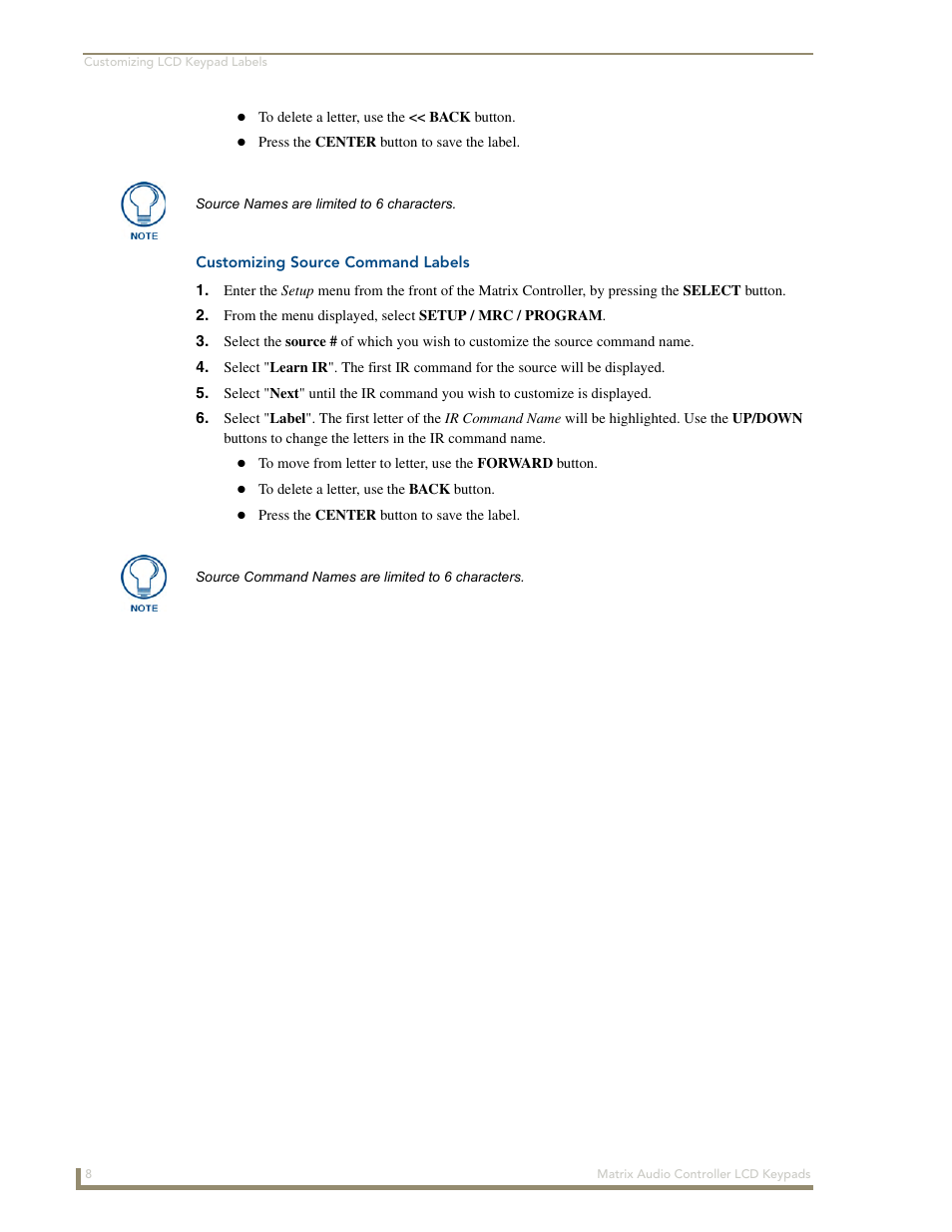 Customizing source command labels | AMX DAS-KP-LCDS-W User Manual | Page 12 / 22