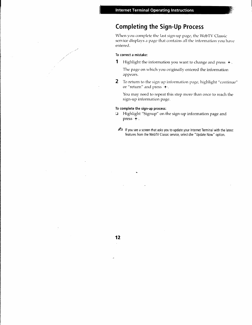 Completing the sign-up process, To correct a mistake, To complete the sign-up process | Sony INT-W150 User Manual | Page 16 / 29