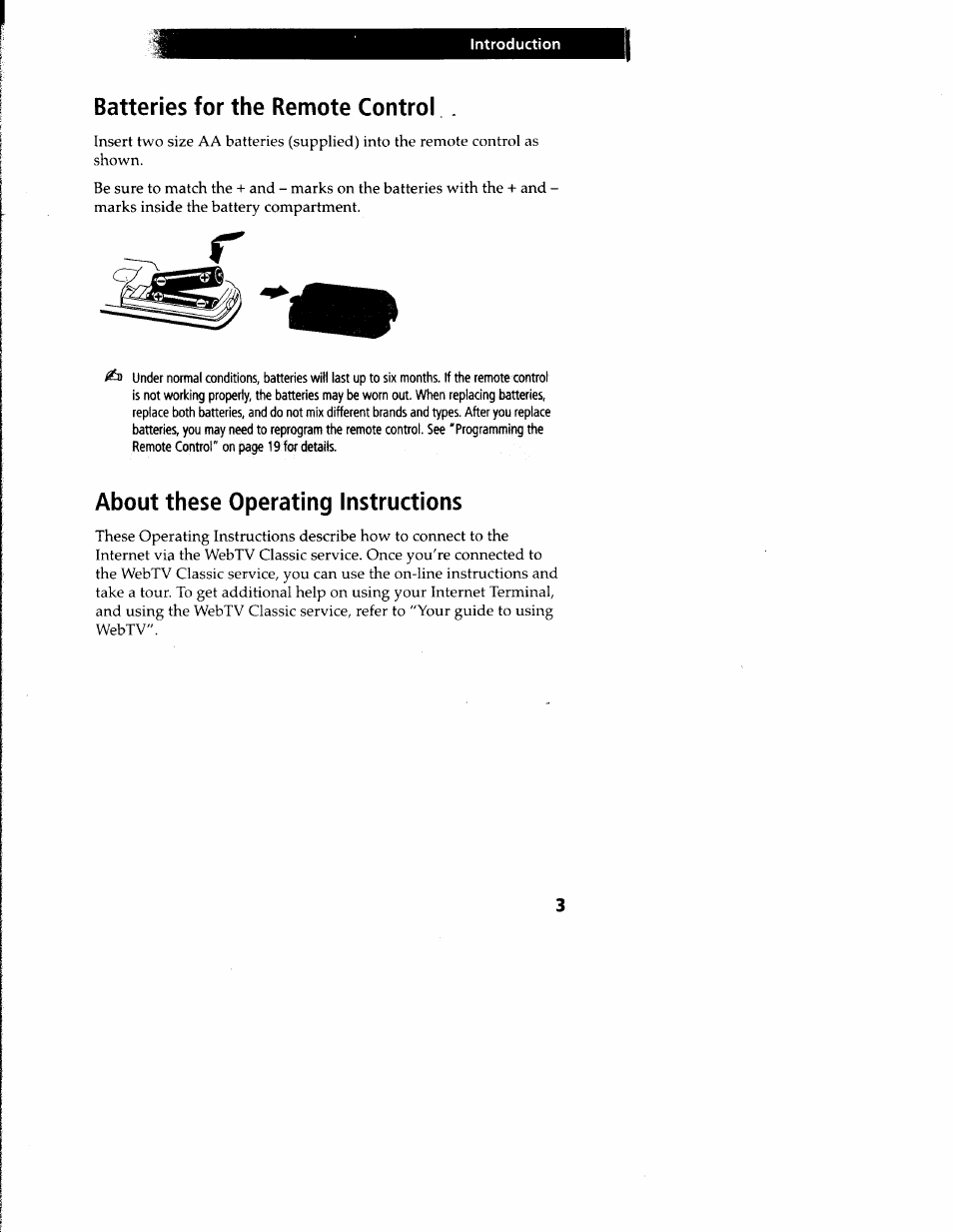 Batteries for the remote control, About these operating instructions | Sony INT-W150 User Manual | Page 8 / 29