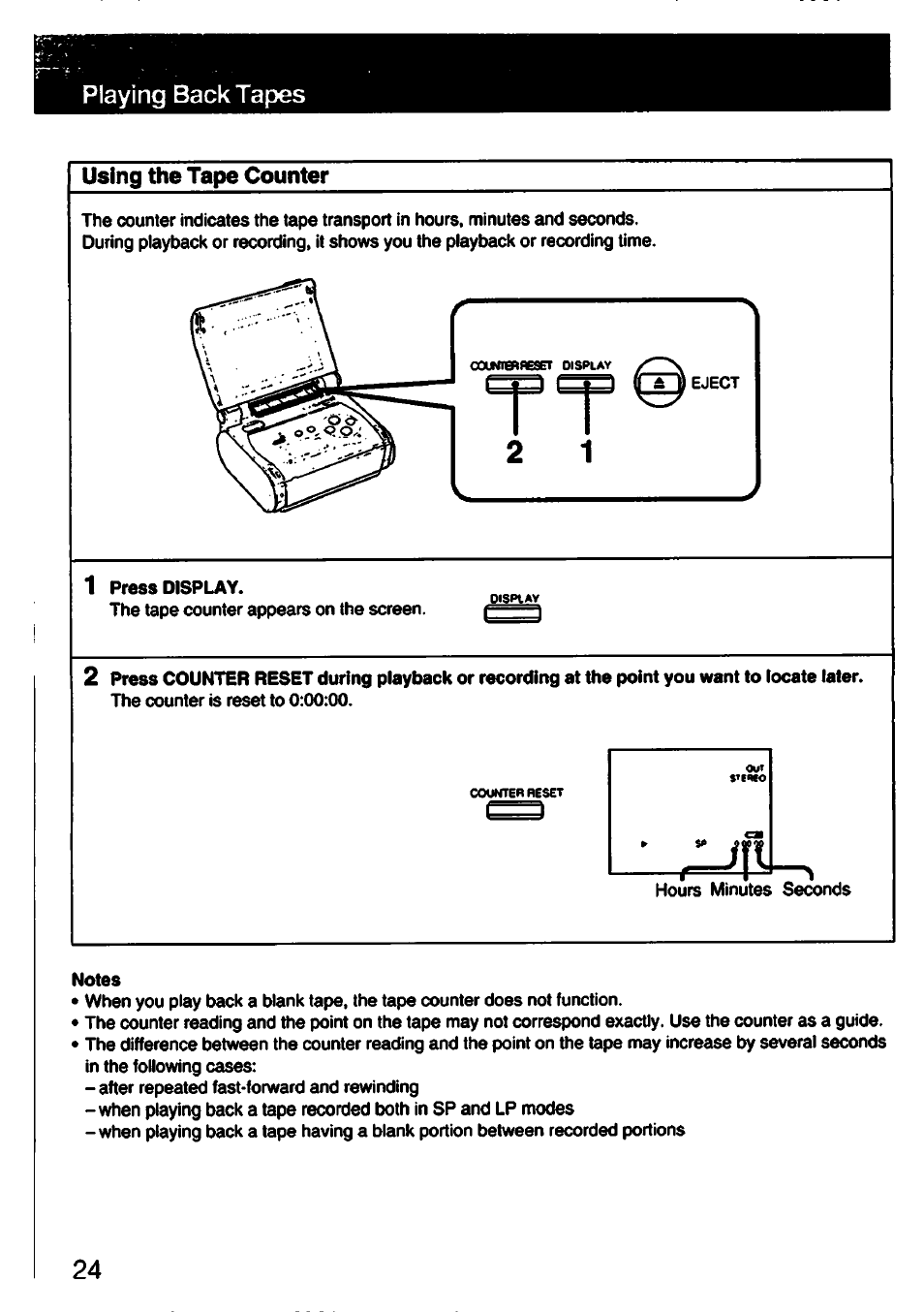 Using the tape counter | Sony GV-S50 User Manual | Page 24 / 43