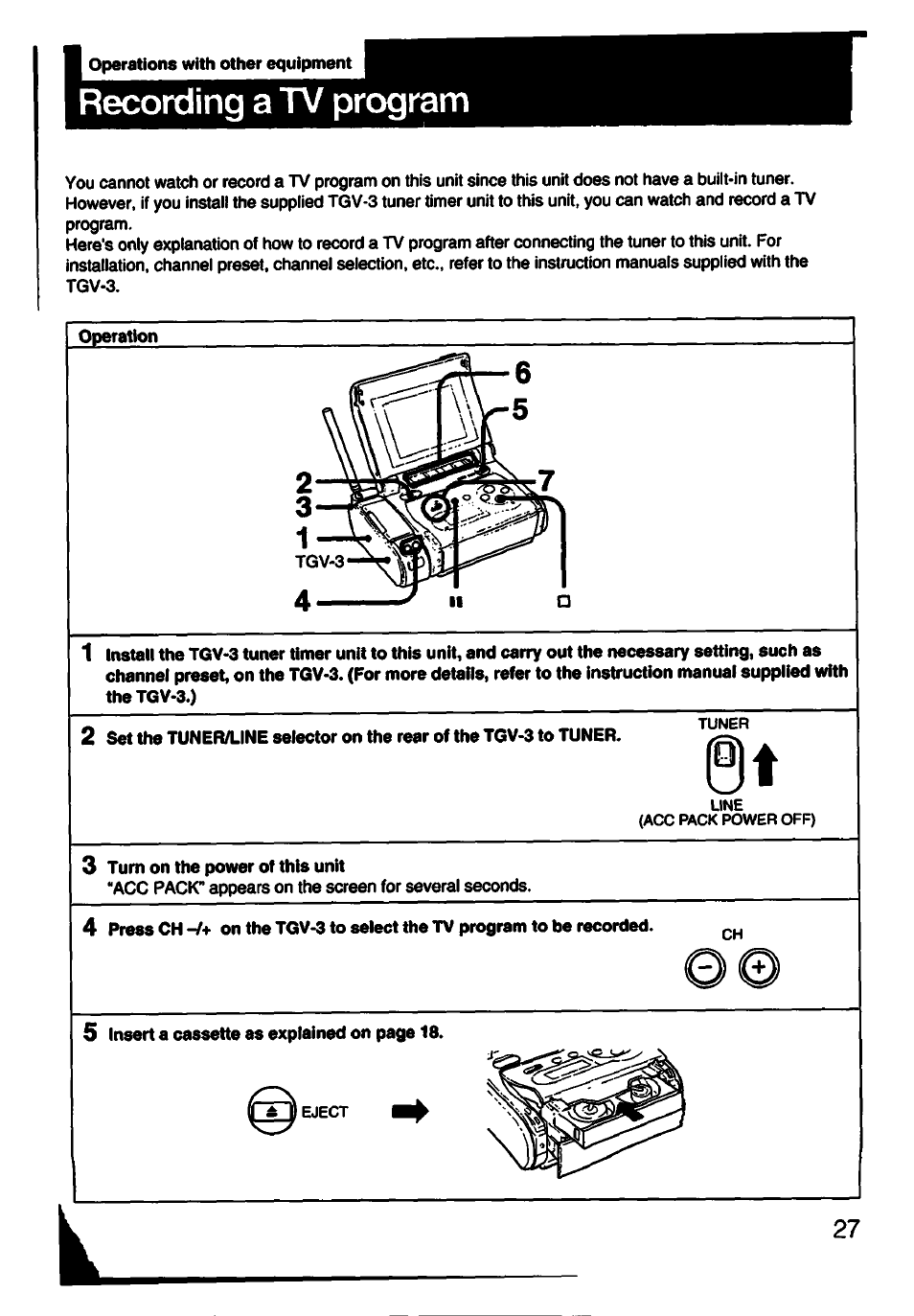 Recording a tv program | Sony GV-S50 User Manual | Page 27 / 43