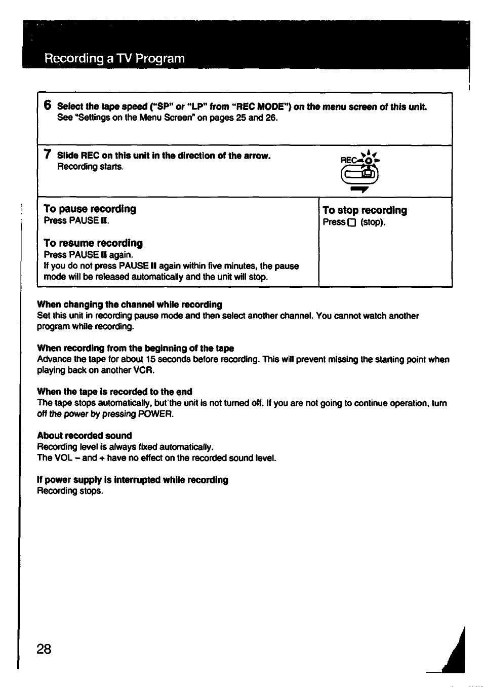 Recx)rding a tv program, C=ii) | Sony GV-S50 User Manual | Page 28 / 43