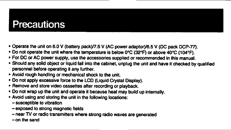 Precautions | Sony GV-S50 User Manual | Page 4 / 43