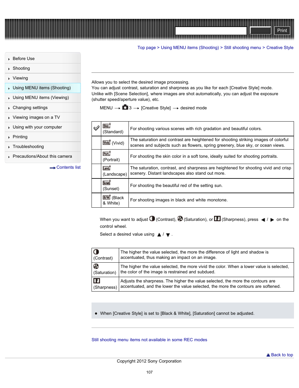 Creative style, Cyber-shot user guide | Sony DSC-RX100 User Manual | Page 114 / 259