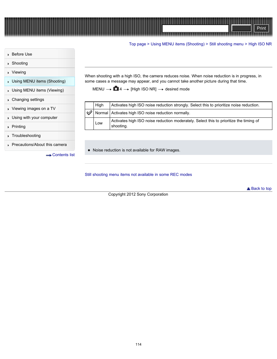High iso nr, Cyber-shot user guide | Sony DSC-RX100 User Manual | Page 121 / 259