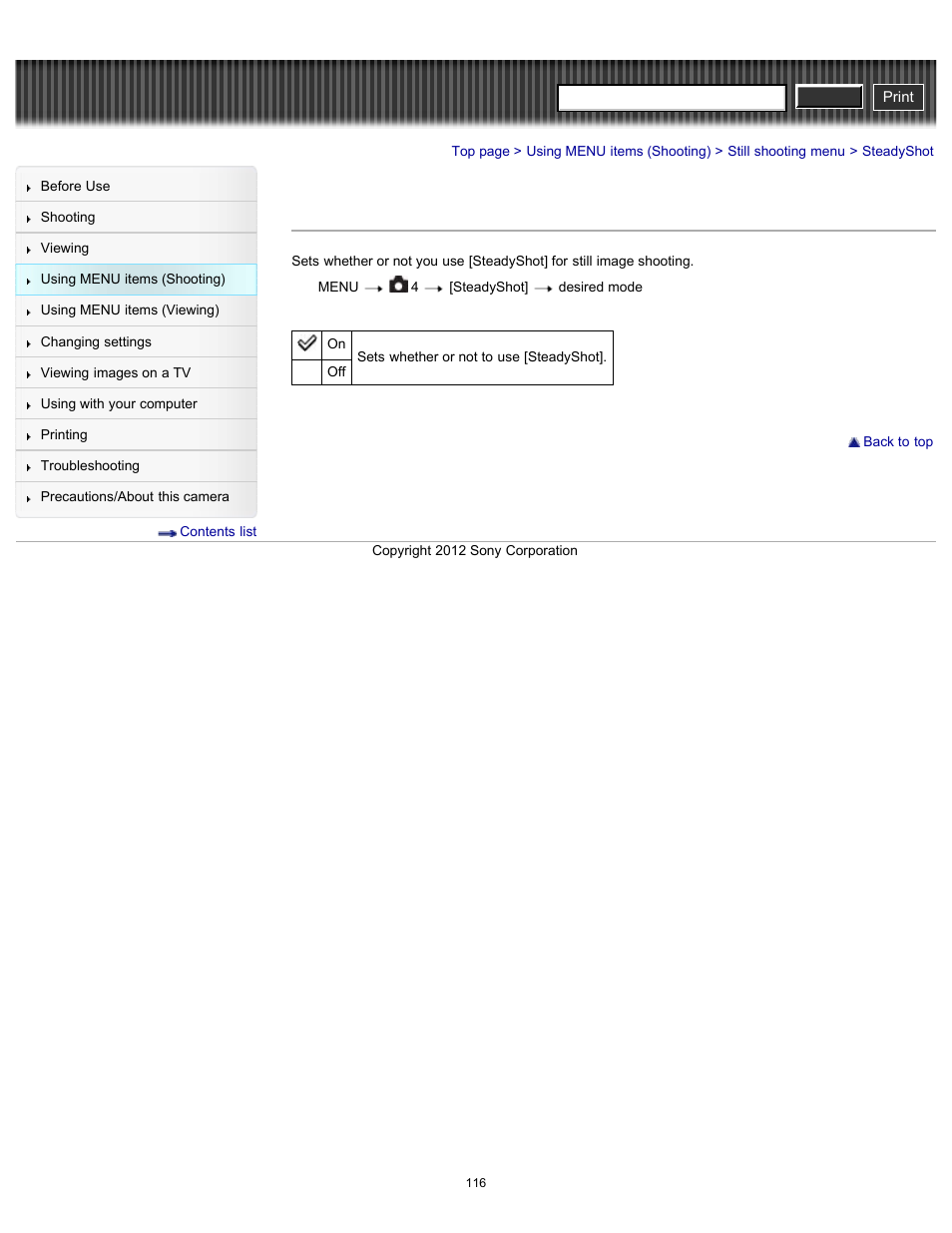 Steadyshot, Cyber-shot user guide | Sony DSC-RX100 User Manual | Page 123 / 259