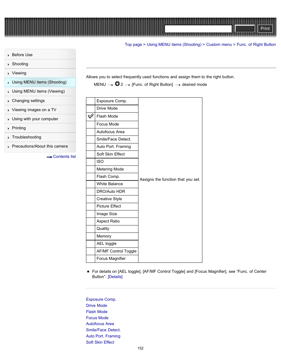 Func. of right button, Cyber-shot user guide | Sony DSC-RX100 User Manual | Page 159 / 259