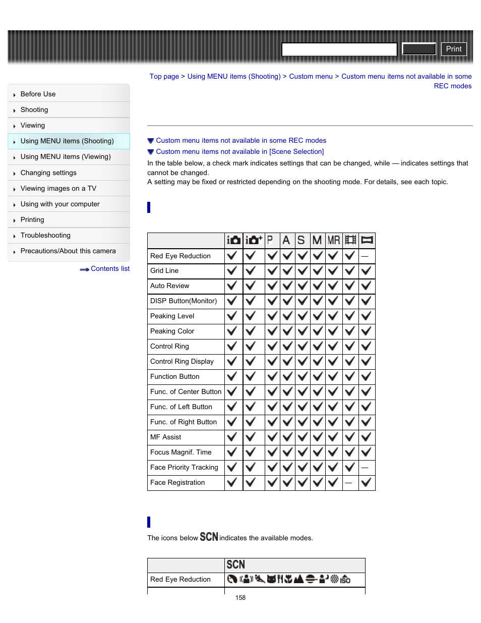 Custom menu items not available in some rec modes, Cyber-shot user guide | Sony DSC-RX100 User Manual | Page 165 / 259