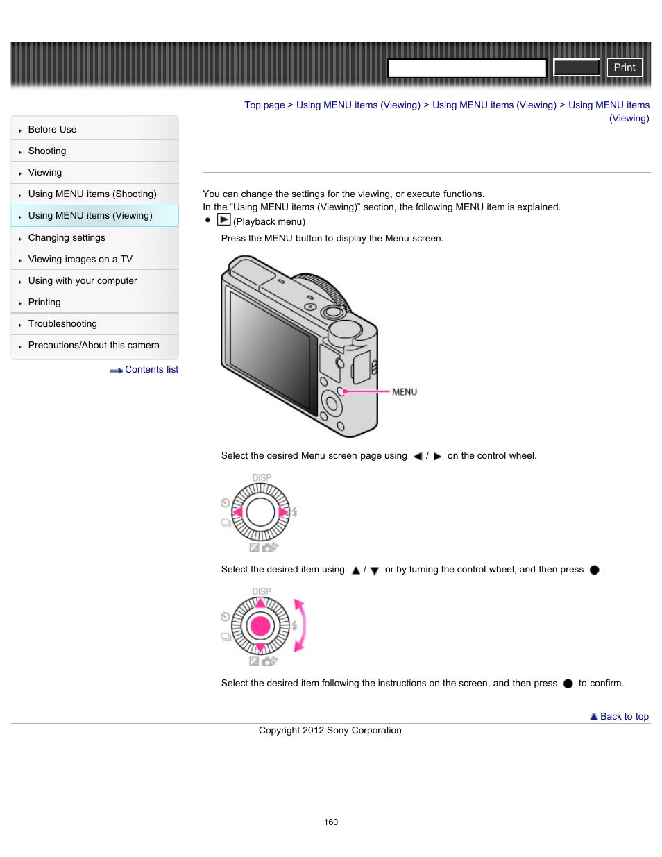 Using menu items (viewing), Cyber-shot user guide | Sony DSC-RX100 User Manual | Page 167 / 259