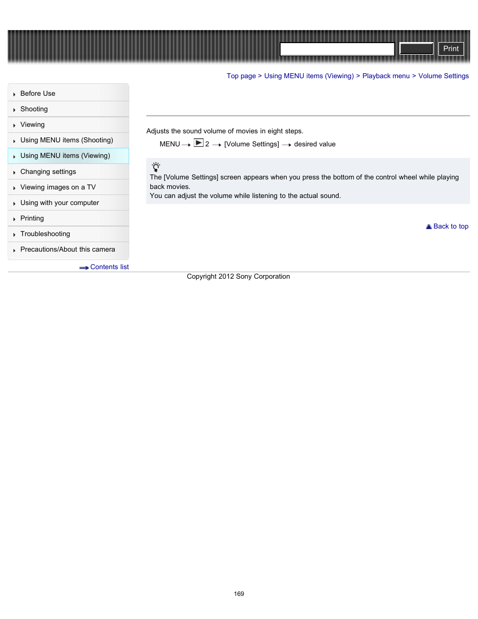 Volume settings, Cyber-shot user guide | Sony DSC-RX100 User Manual | Page 176 / 259