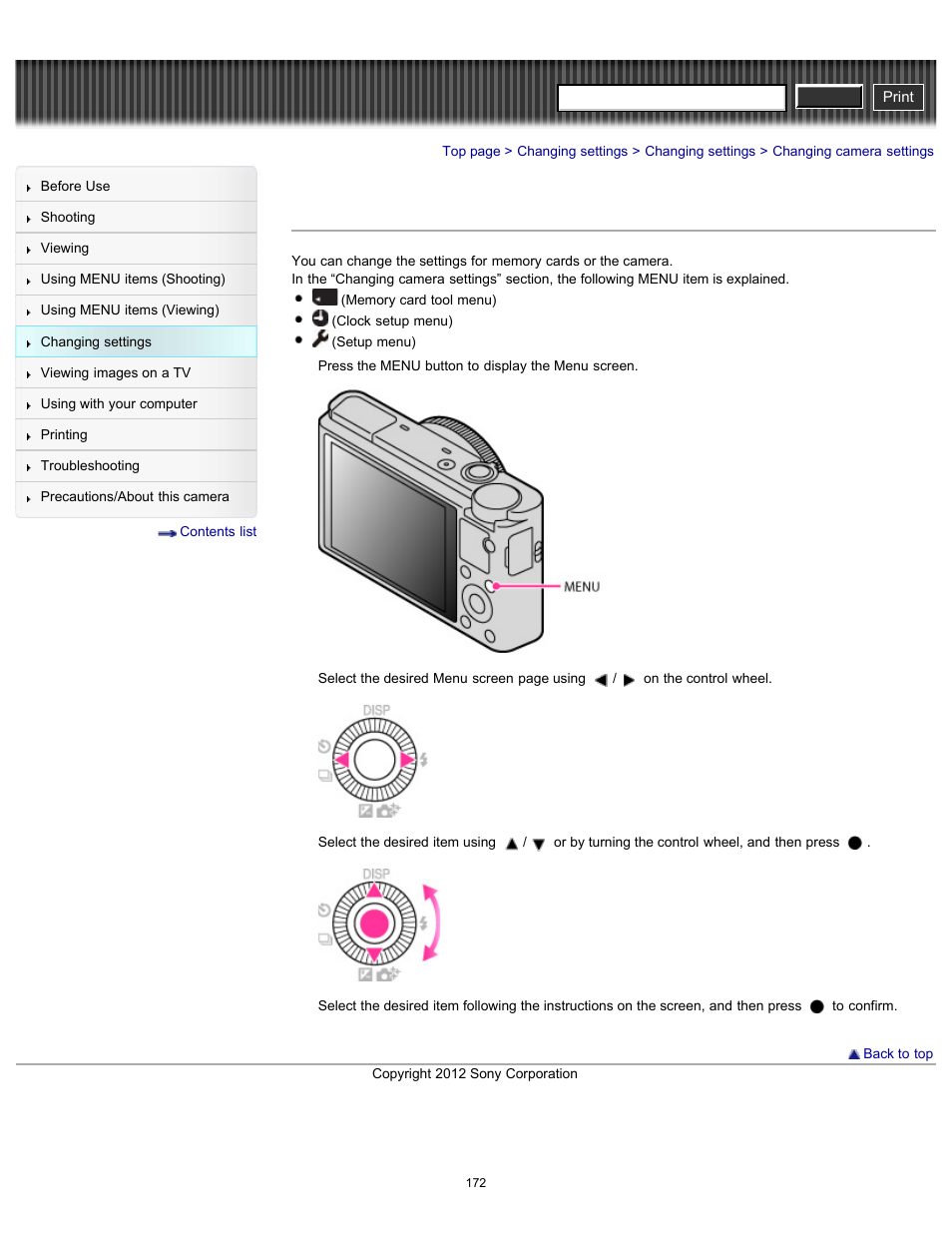 Changing camera settings, Cyber-shot user guide | Sony DSC-RX100 User Manual | Page 179 / 259